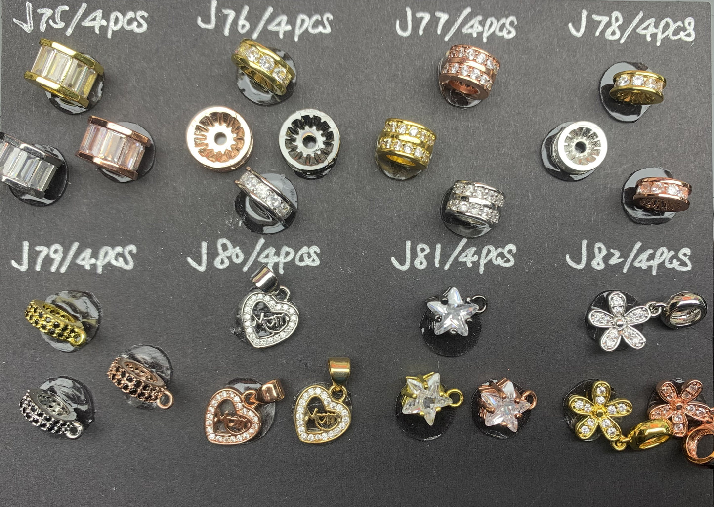 J Section Copper Plating Micro Mounted Zirconium Crystal Bracelets Charm & Spacer