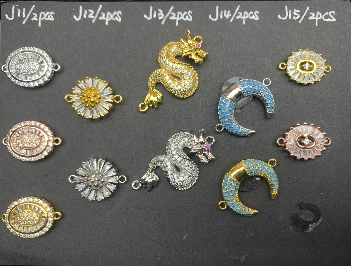 J Section Copper Plating Micro Mounted Zirconium Crystal Bracelets Charm & Spacer
