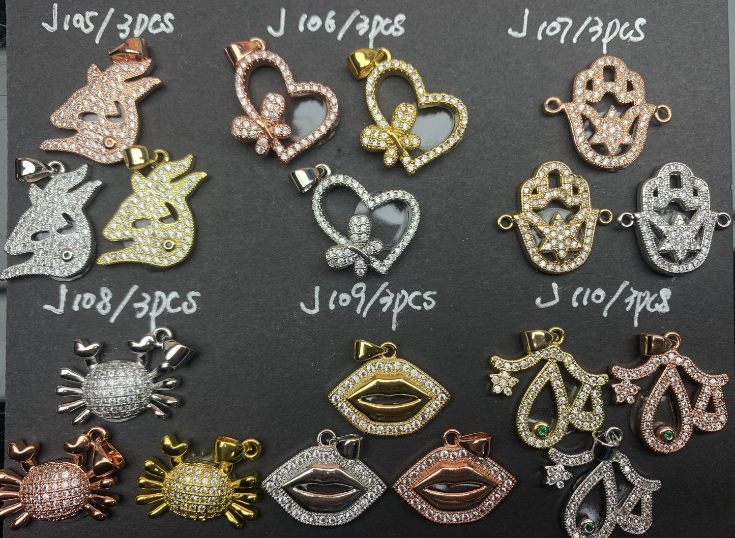 J Section Copper Plating Micro Mounted Zirconium Crystal Bracelets Charm & Spacer