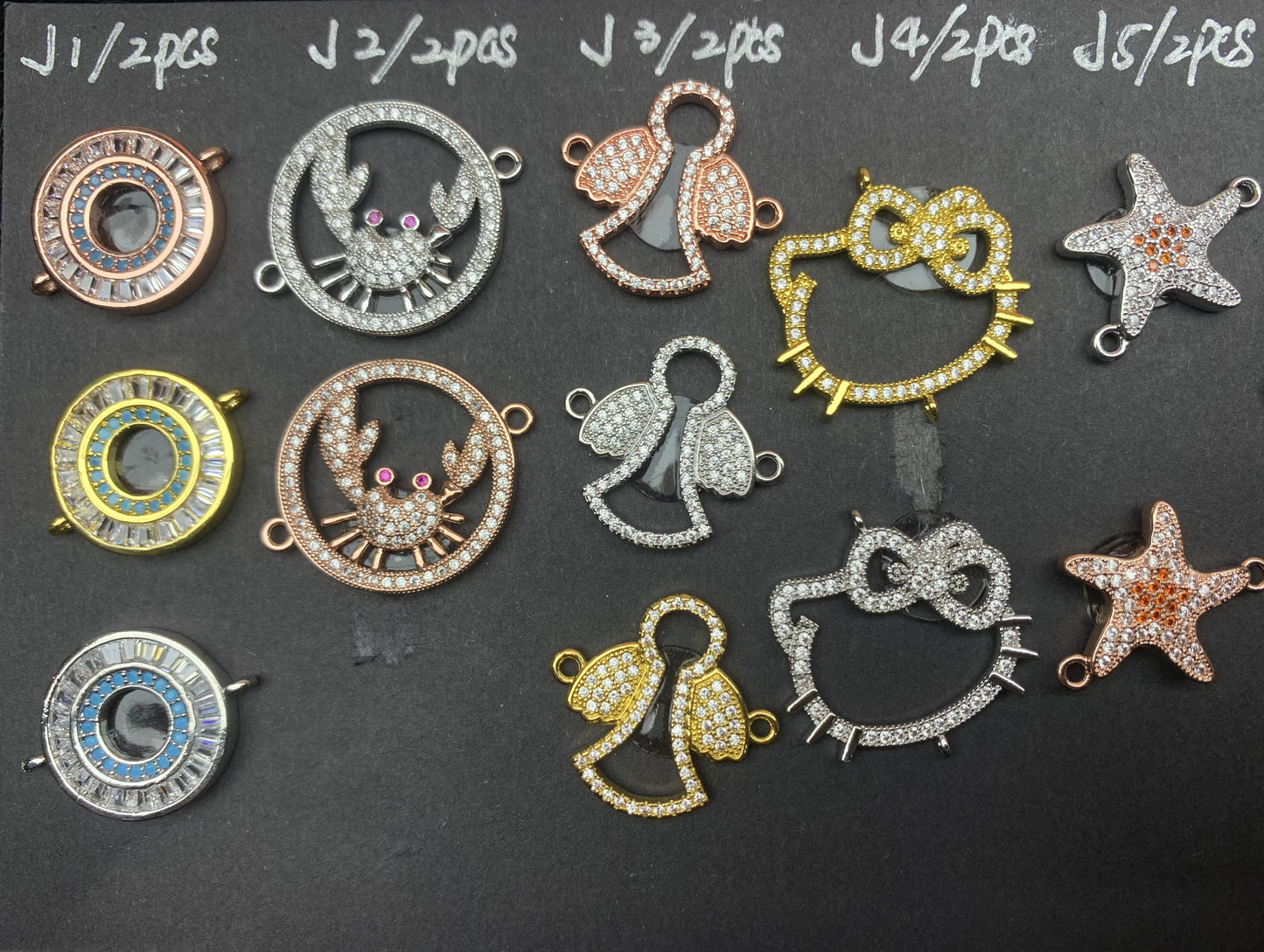 J Section Copper Plating Micro Mounted Zirconium Crystal Bracelets Charm & Spacer