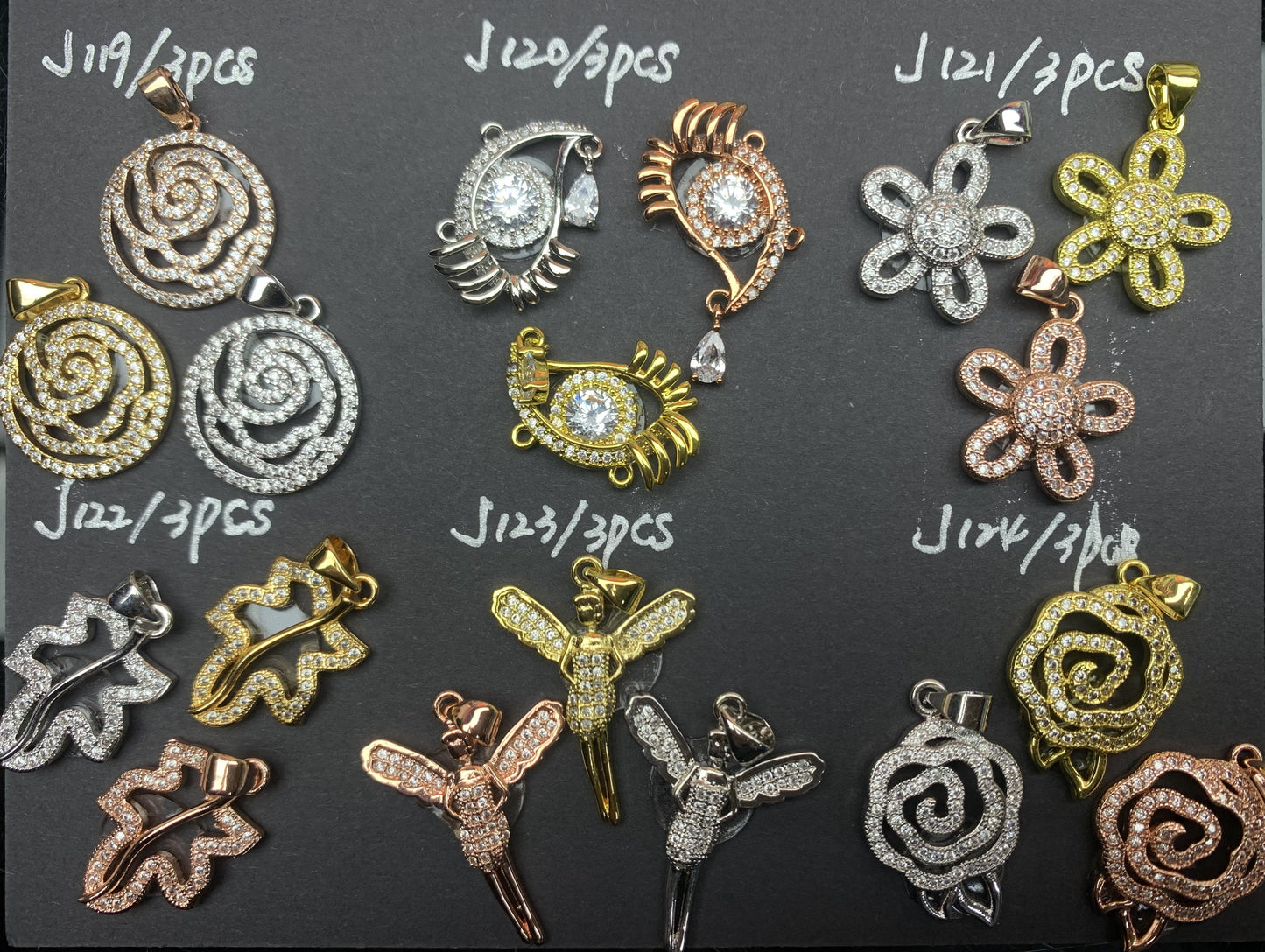 J Section Copper Plating Micro Mounted Zirconium Crystal Bracelets Charm & Spacer