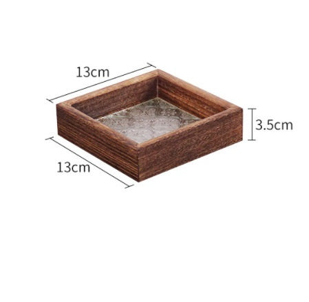 Retro Begonia Embossed Glass Tray Solid Wood Rectangular Storage Flat Plate Ornament