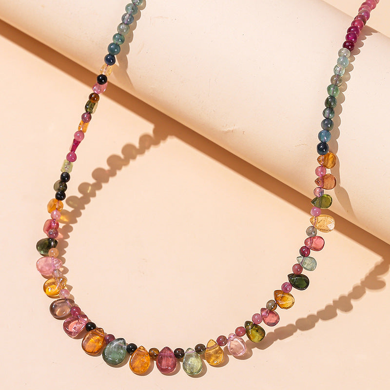Rainbow Tourmaline Drop Shape Candy Color Necklace