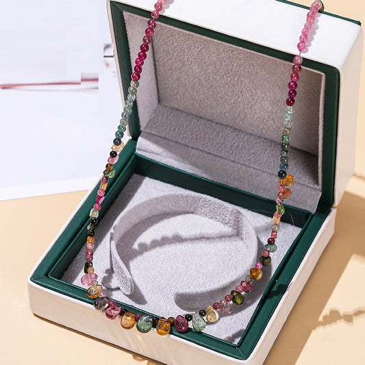 Rainbow Tourmaline Drop Shape Candy Color Necklace
