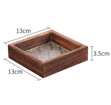 Retro Begonia Embossed Glass Tray Solid Wood Rectangular Storage Flat Plate Ornament